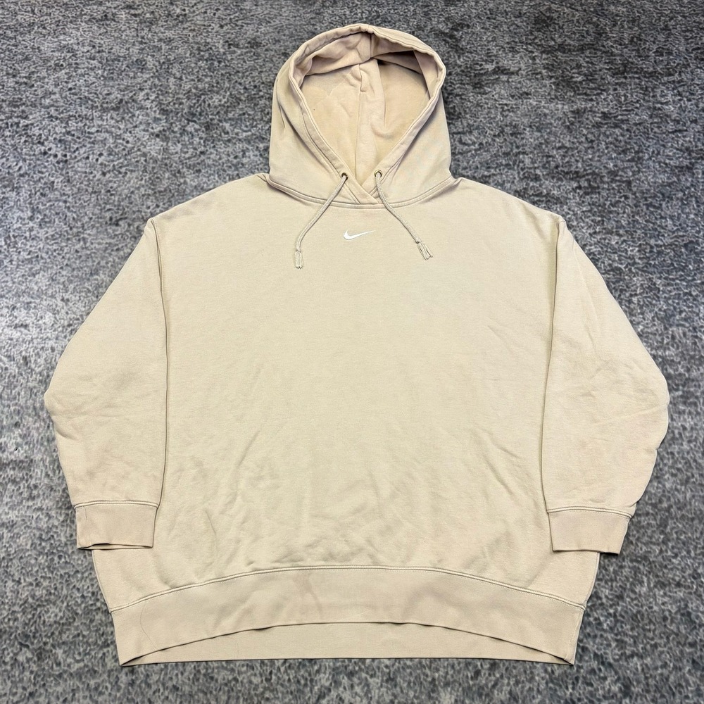 Nike Center Swoosh Hoodie Mens XL Oversized Boxy Tan Athleisure Casual